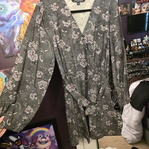 Black Floral Snake Wrap Dress